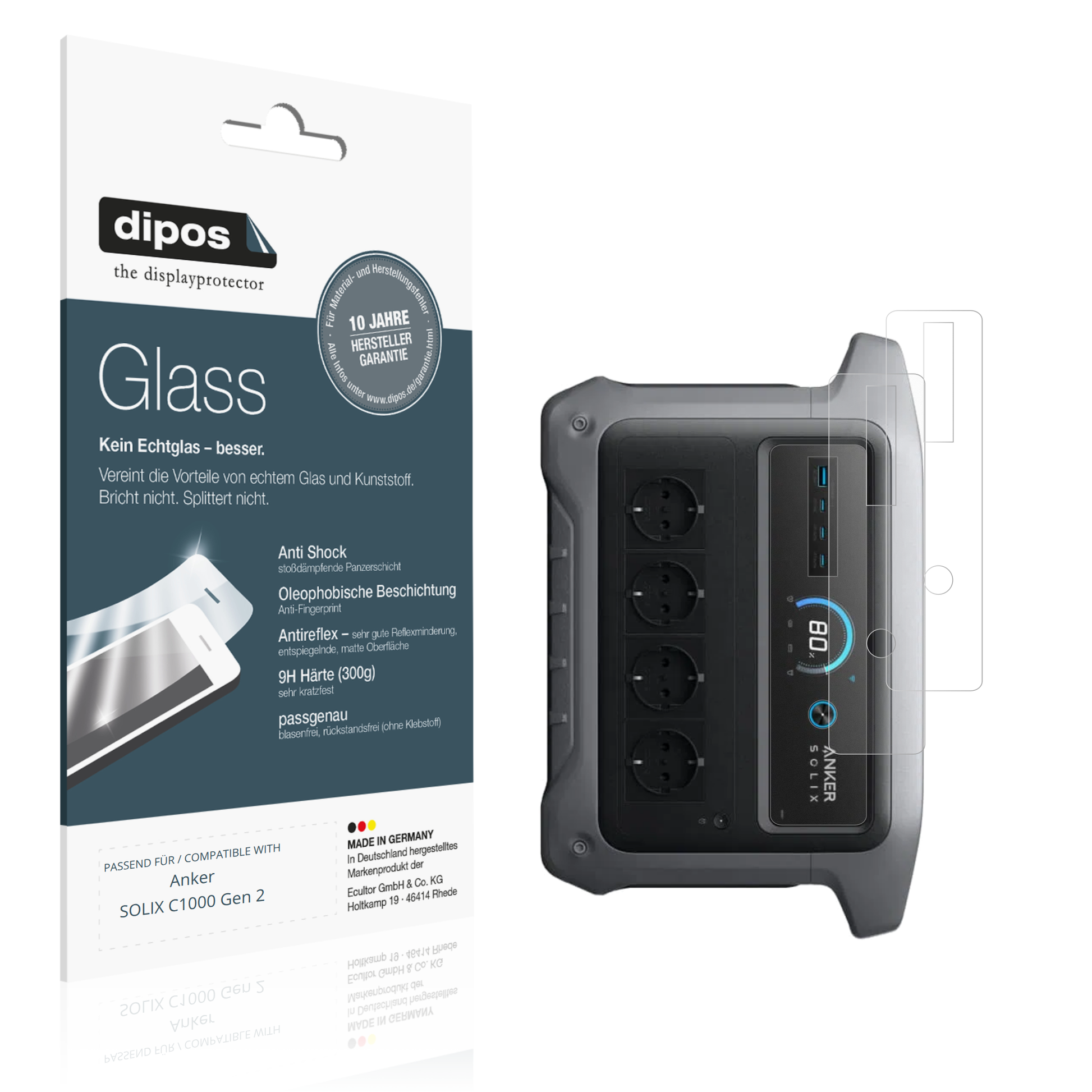 Matte Displayschutzfolie von dipos passend für Anker SOLIX C1000 Gen 2, 9H kratzfest und blasenfrei montiert