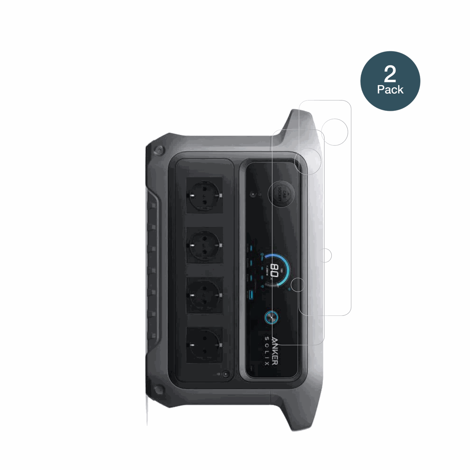 AnkerSOLIX C2000 Gen 2 mit aufgebrachter dipos Flex Schutzfolie, glasklare Darstellung ohne Einschränkungen
