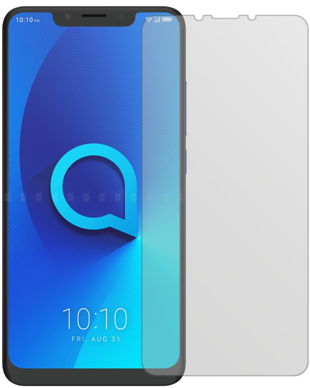 Alcatel5V mit aufgebrachter dipos Displayschutzfolie, die lästige Fingerabdrücke minimiert