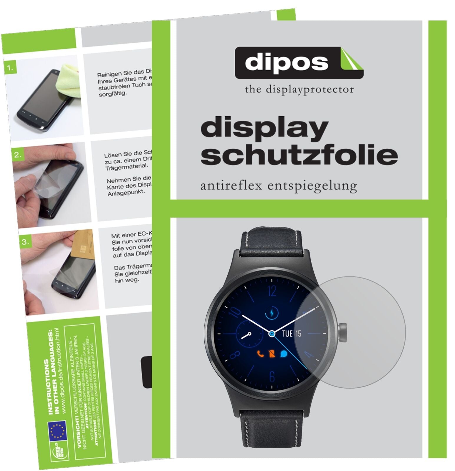 AlcatelMove Time MT10G mit aufgebrachter dipos Displayschutzfolie, die lästige Fingerabdrücke minimiert