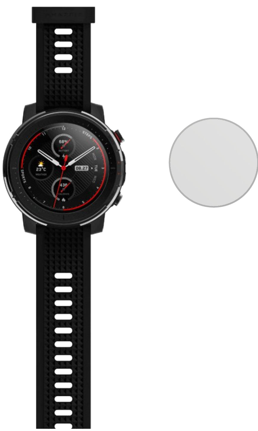 AmazfitSmart Sport Watch 3 mit aufgebrachter dipos Displayschutzfolie, die lästige Fingerabdrücke minimiert