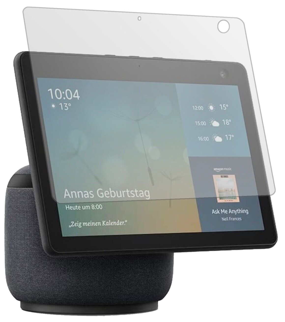AmazonEcho Show 10 (3. Generation) mit aufgebrachter dipos Displayschutzfolie, die lästige Fingerabdrücke minimiert