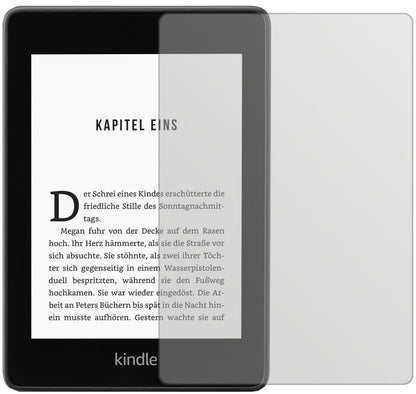 AmazonKindle Paperwhite (2018) mit aufgebrachter dipos Displayschutzfolie, die lästige Fingerabdrücke minimiert
