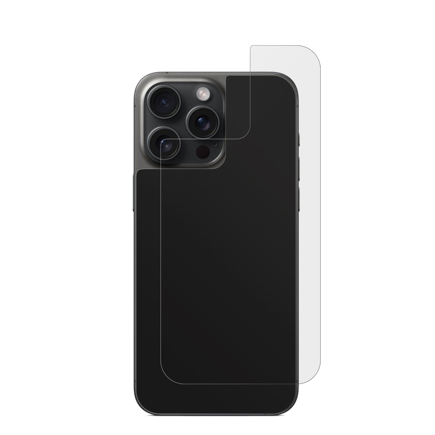 AppleiPhone 15 Pro Rückseite mit aufgebrachter dipos Displayschutzfolie, die lästige Fingerabdrücke minimiert