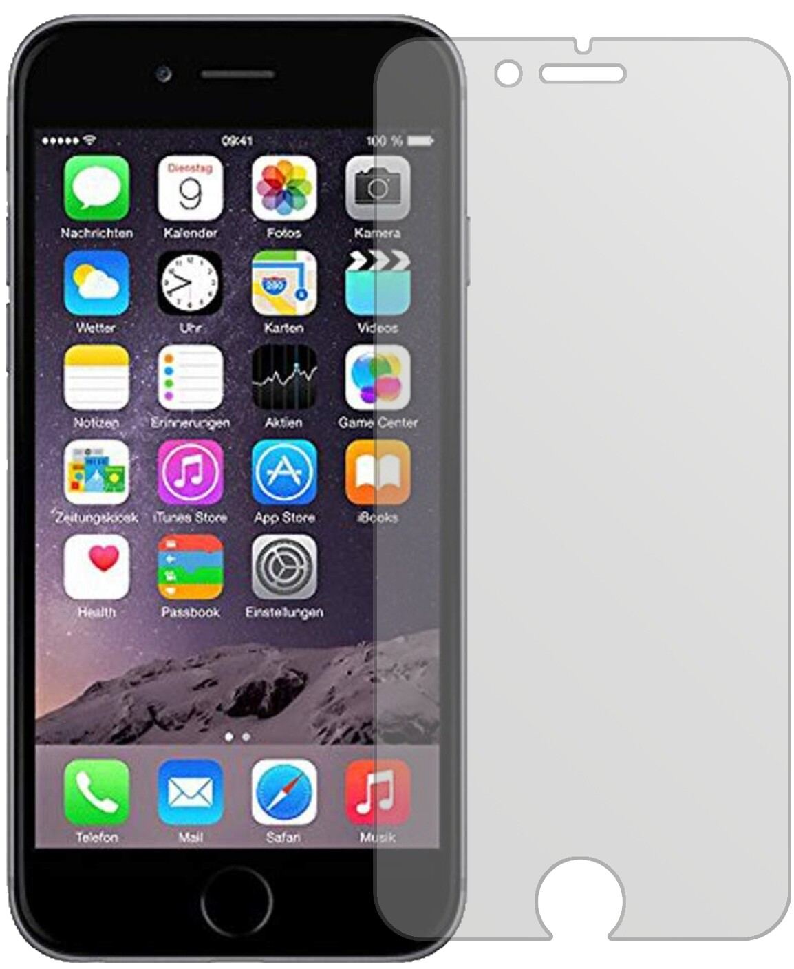 AppleiPhone 6 / 6S / 7 mit aufgebrachter dipos Displayschutzfolie, die lästige Fingerabdrücke minimiert