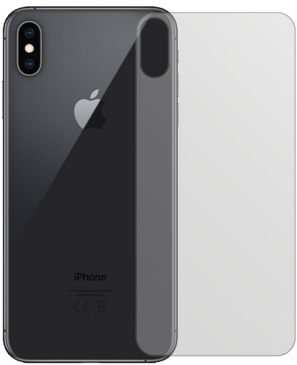 AppleiPhone XS Max Rückseite mit aufgebrachter dipos Displayschutzfolie, die lästige Fingerabdrücke minimiert