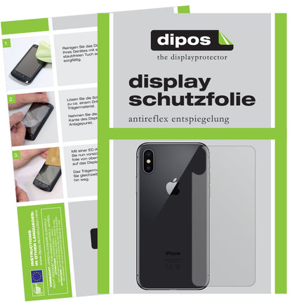 AppleiPhone XS Rückseite mit aufgebrachter dipos Displayschutzfolie, die lästige Fingerabdrücke minimiert
