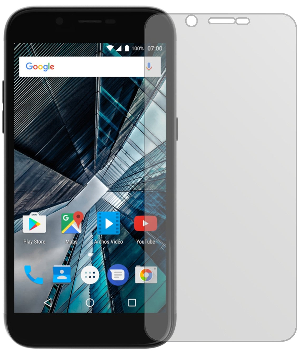 Archos50 Graphite mit aufgebrachter dipos Displayschutzfolie, die lästige Fingerabdrücke minimiert