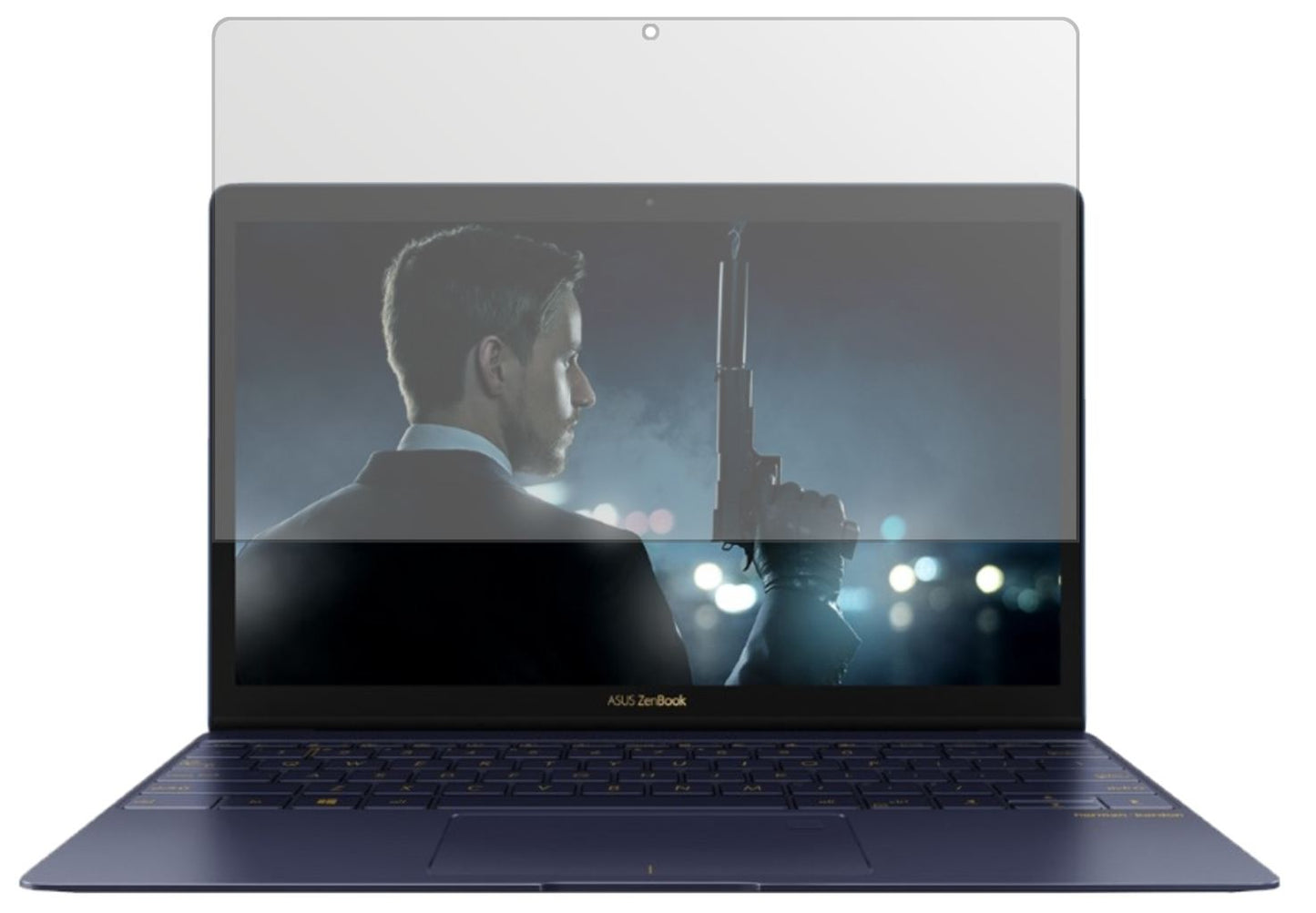 AsusZenbook 3 mit aufgebrachter dipos Displayschutzfolie, die lästige Fingerabdrücke minimiert
