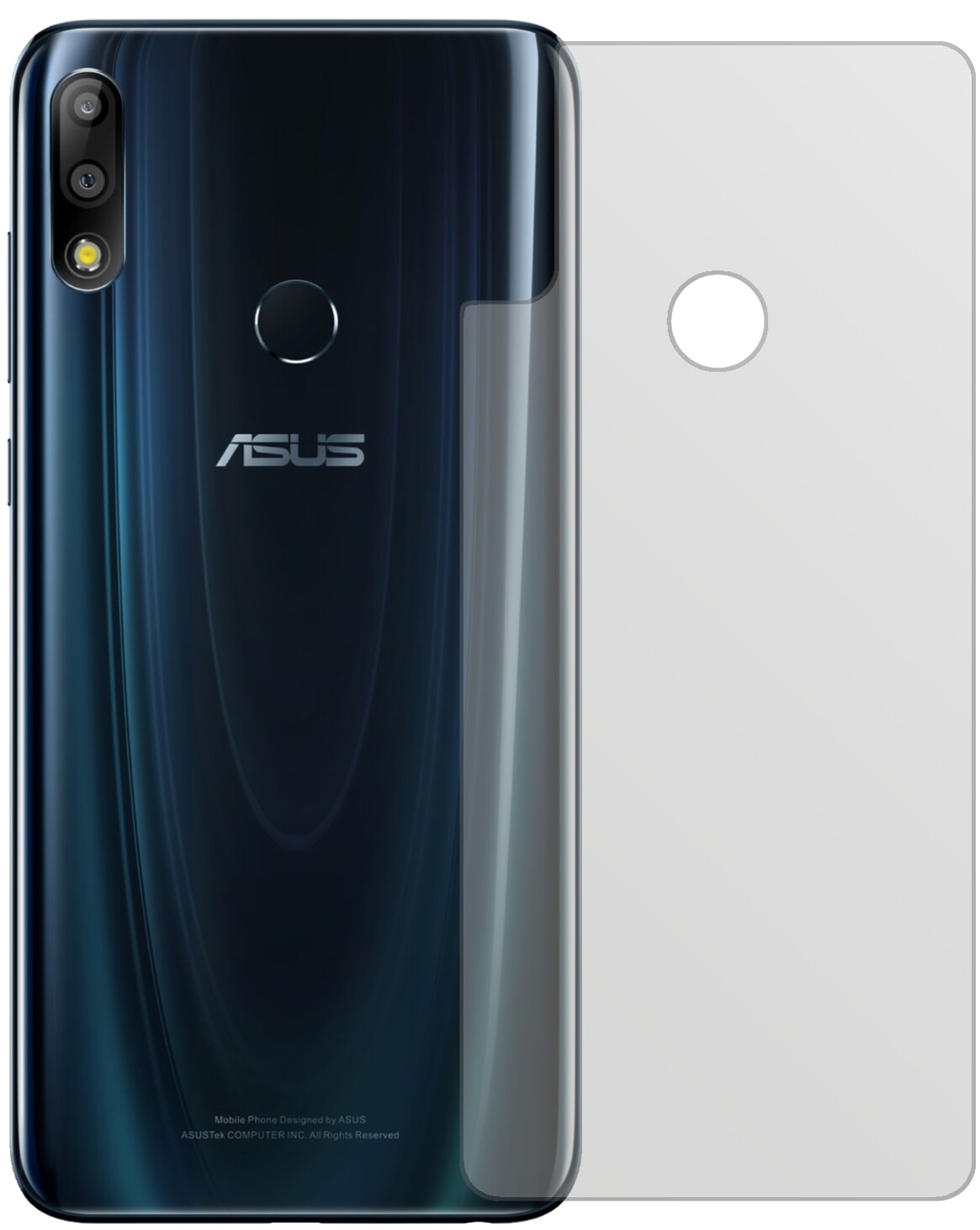 AsusZenFone Max Pro (M2) Rückseite mit aufgebrachter dipos Displayschutzfolie, die lästige Fingerabdrücke minimiert
