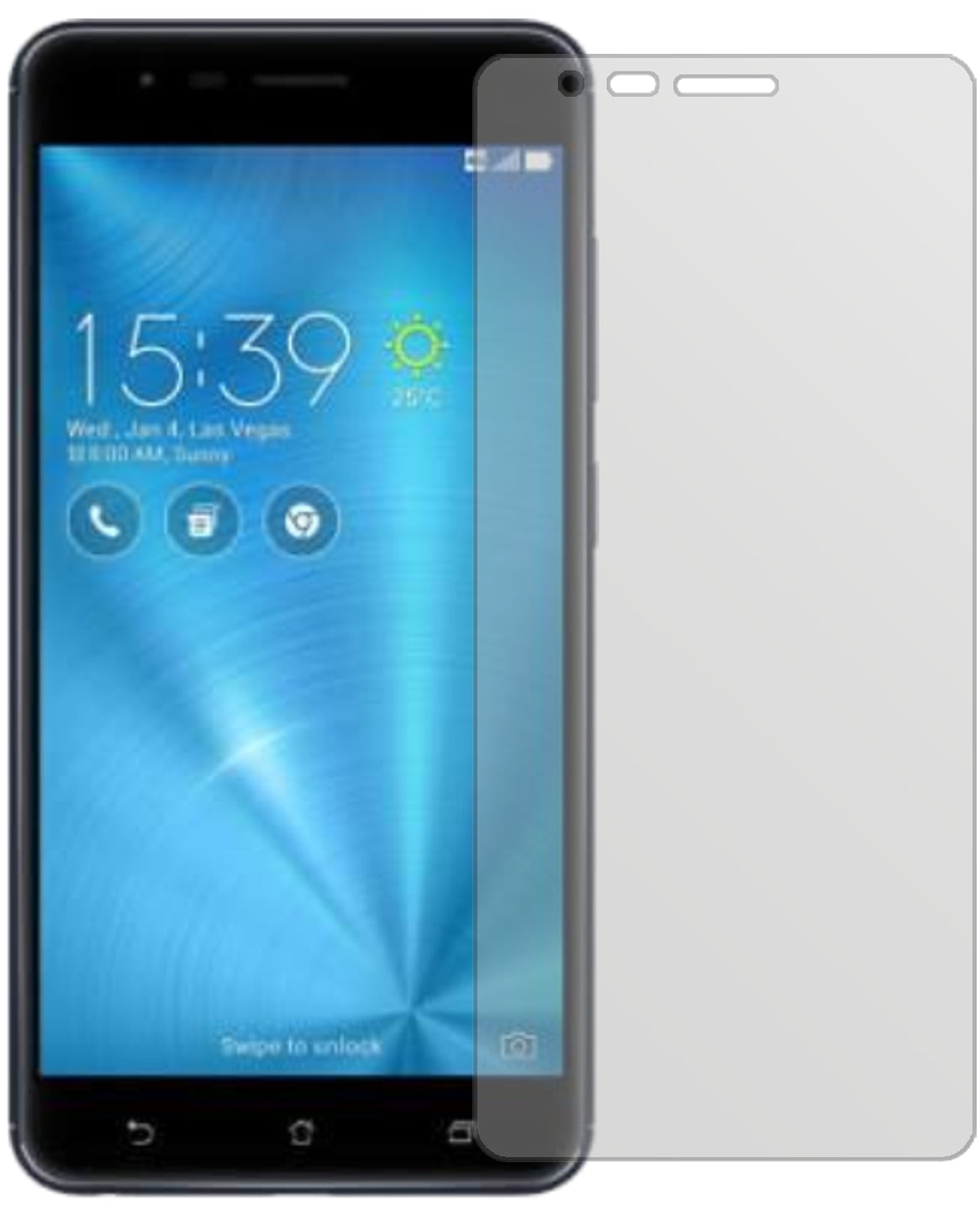 AsusZenFone Zoom S mit aufgebrachter dipos Displayschutzfolie, die lästige Fingerabdrücke minimiert