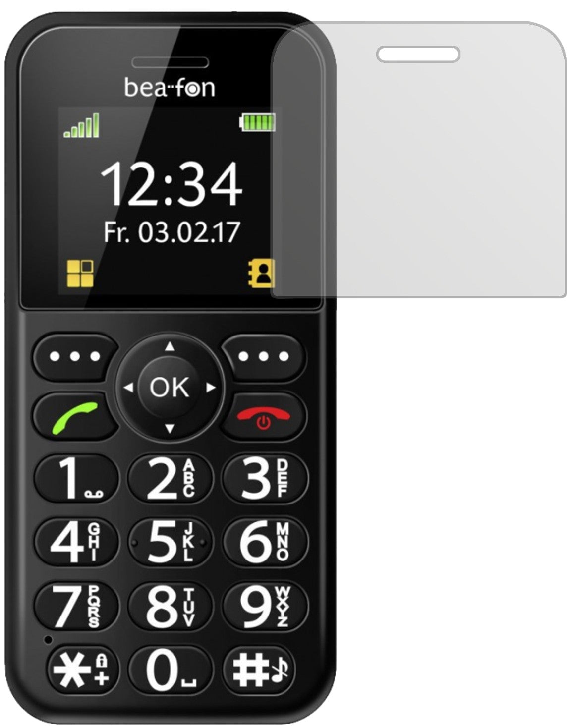 bea-fonSL150 mit aufgebrachter dipos Displayschutzfolie, die lästige Fingerabdrücke minimiert