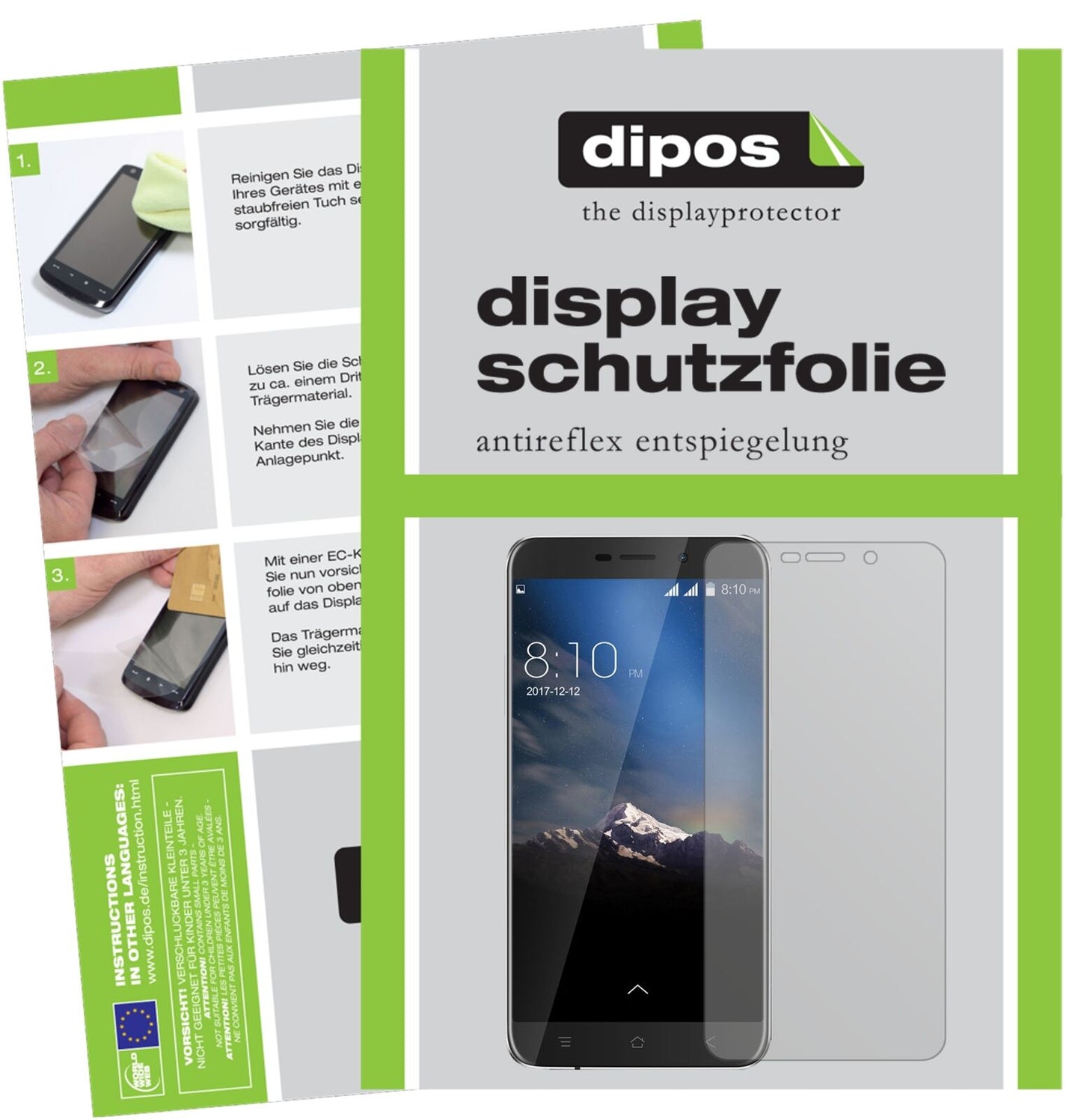 BlackviewA10 mit aufgebrachter dipos Displayschutzfolie, die lästige Fingerabdrücke minimiert