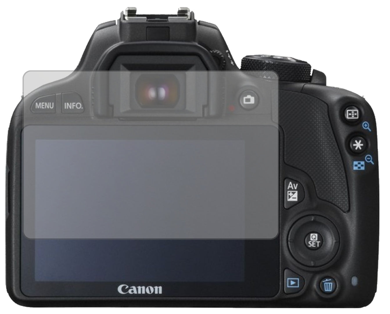 CanonEOS 250D mit aufgebrachter dipos Displayschutzfolie, die lästige Fingerabdrücke minimiert