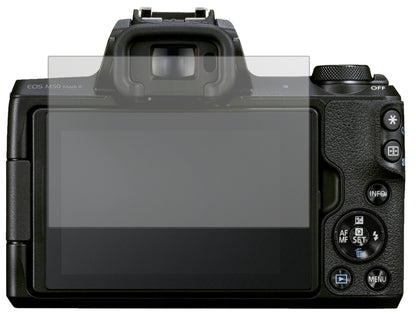 CanonEOS M50 Mark II mit aufgebrachter dipos Displayschutzfolie, die lästige Fingerabdrücke minimiert