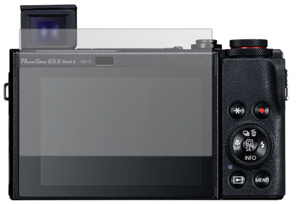 CanonPowerShot G5X Mark II mit aufgebrachter dipos Displayschutzfolie, die lästige Fingerabdrücke minimiert