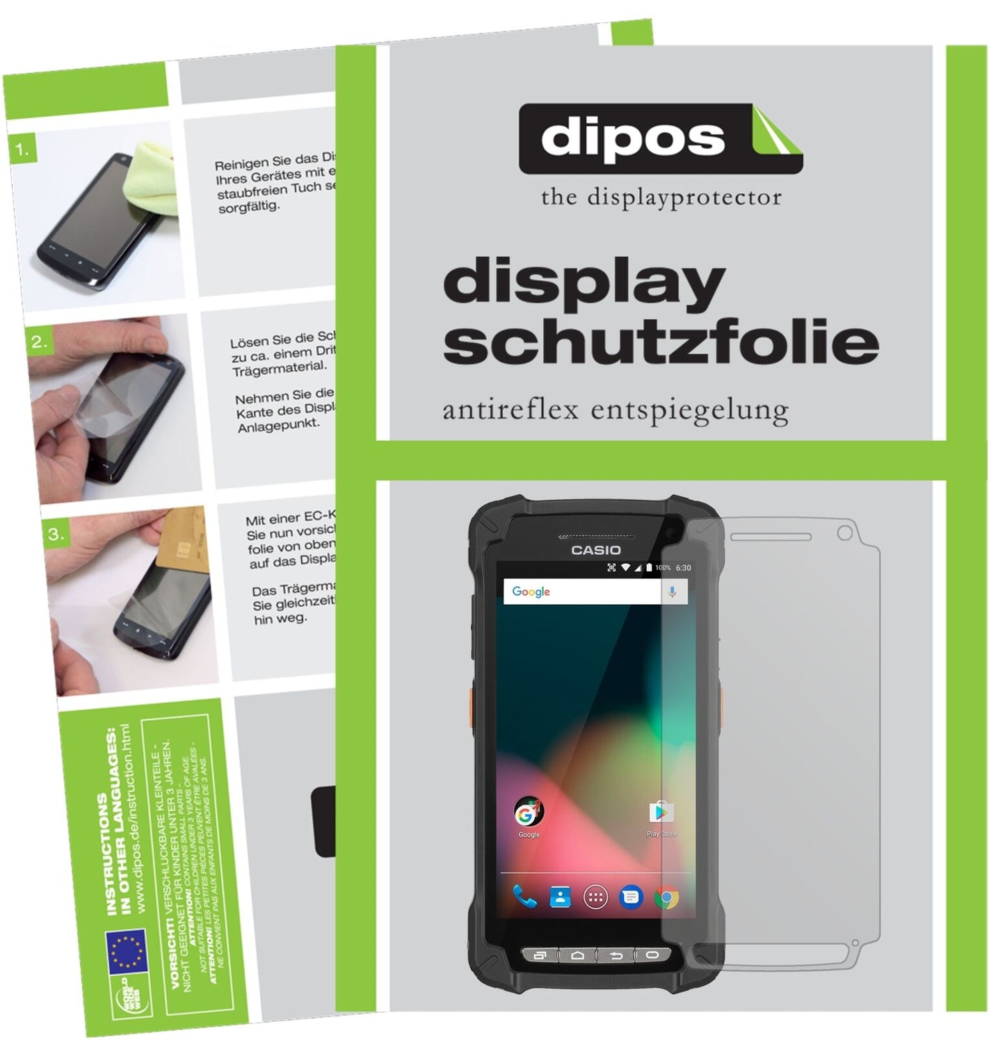 CasioIT-G400 mit aufgebrachter dipos Displayschutzfolie, die lästige Fingerabdrücke minimiert