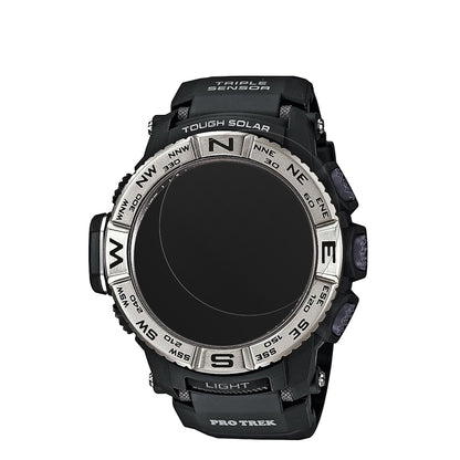 CasioPro Trek PRW-3500-1 mit aufgebrachter dipos Displayschutzfolie, die lästige Fingerabdrücke minimiert