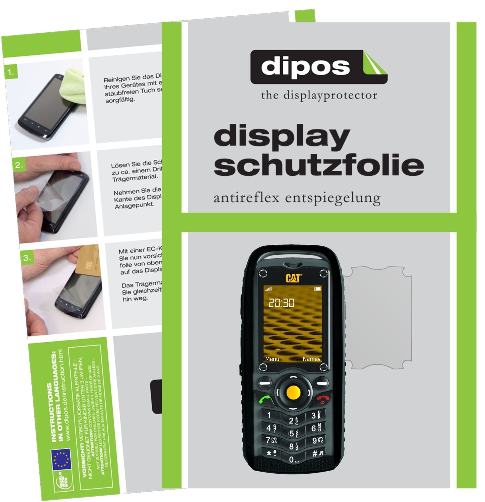 CaterpillarCAT B25 mit aufgebrachter dipos Displayschutzfolie, die lästige Fingerabdrücke minimiert