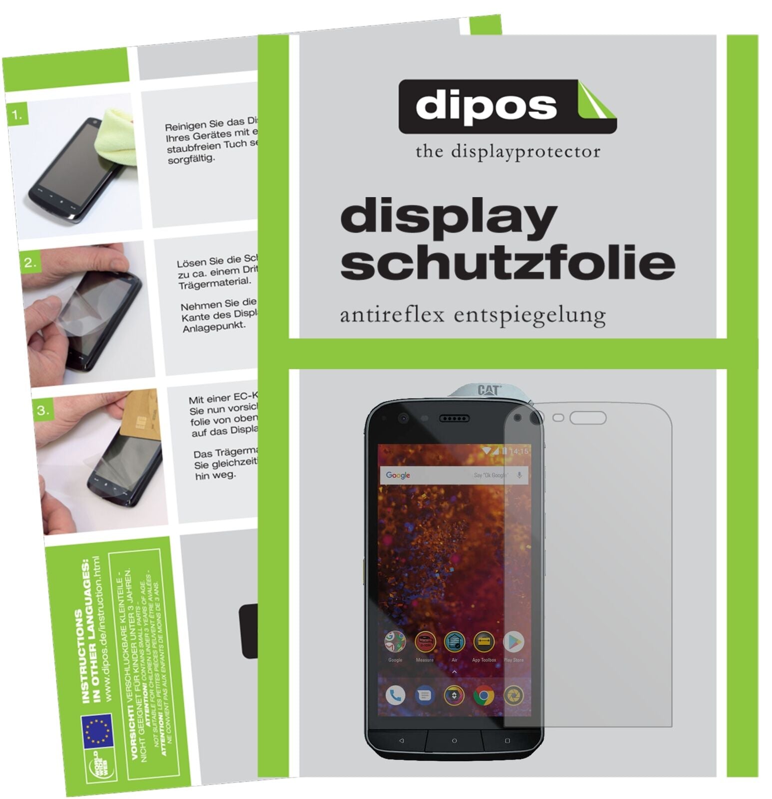 CaterpillarCAT S61 mit aufgebrachter dipos Displayschutzfolie, die lästige Fingerabdrücke minimiert