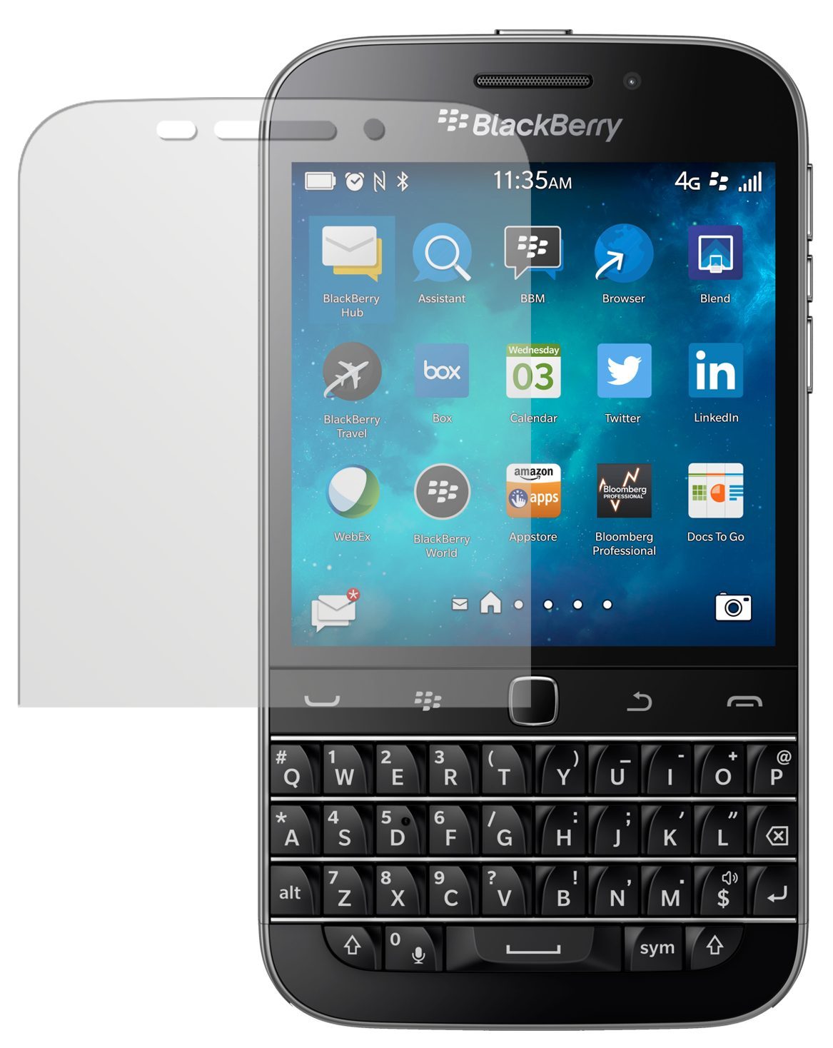 ClassicBlackberry mit aufgebrachter dipos Displayschutzfolie, die lästige Fingerabdrücke minimiert