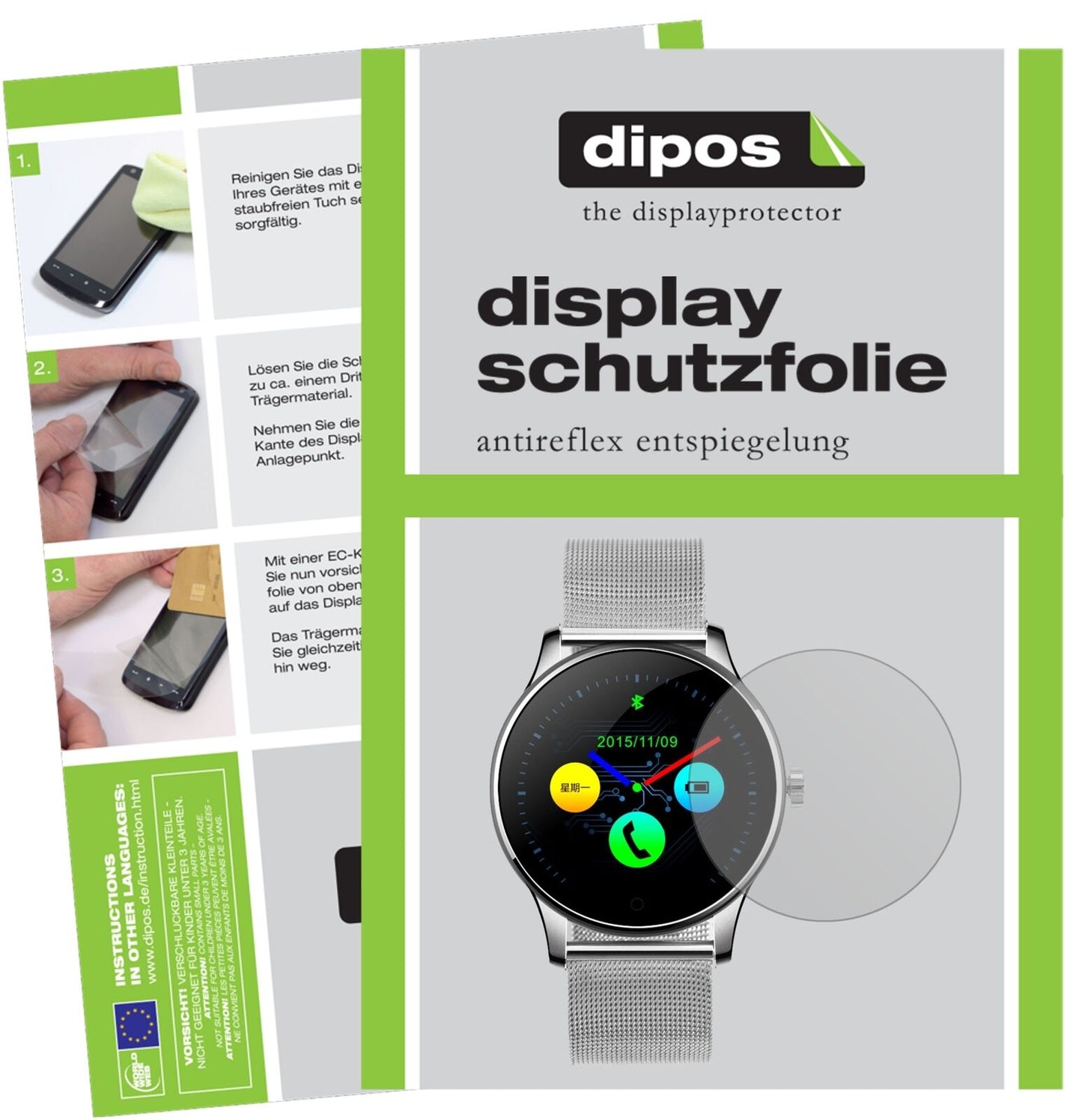 DIGGROK88H Smartwatch mit aufgebrachter dipos Displayschutzfolie, die lästige Fingerabdrücke minimiert