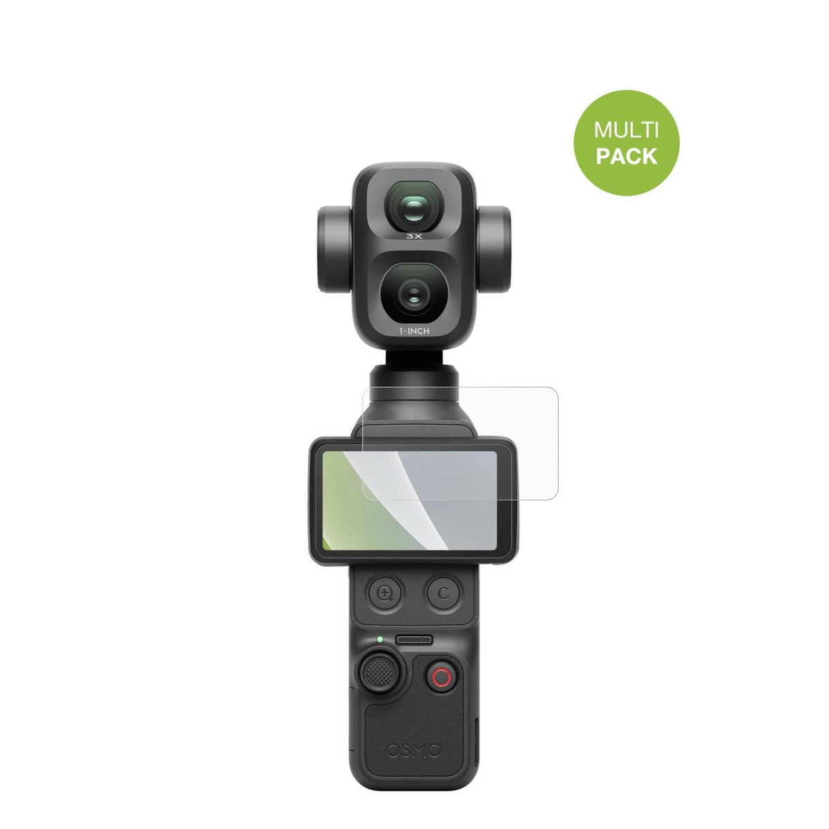 DJIOsmo Pocket 4P mit aufgebrachter dipos Displayschutzfolie, die lästige Fingerabdrücke minimiert
