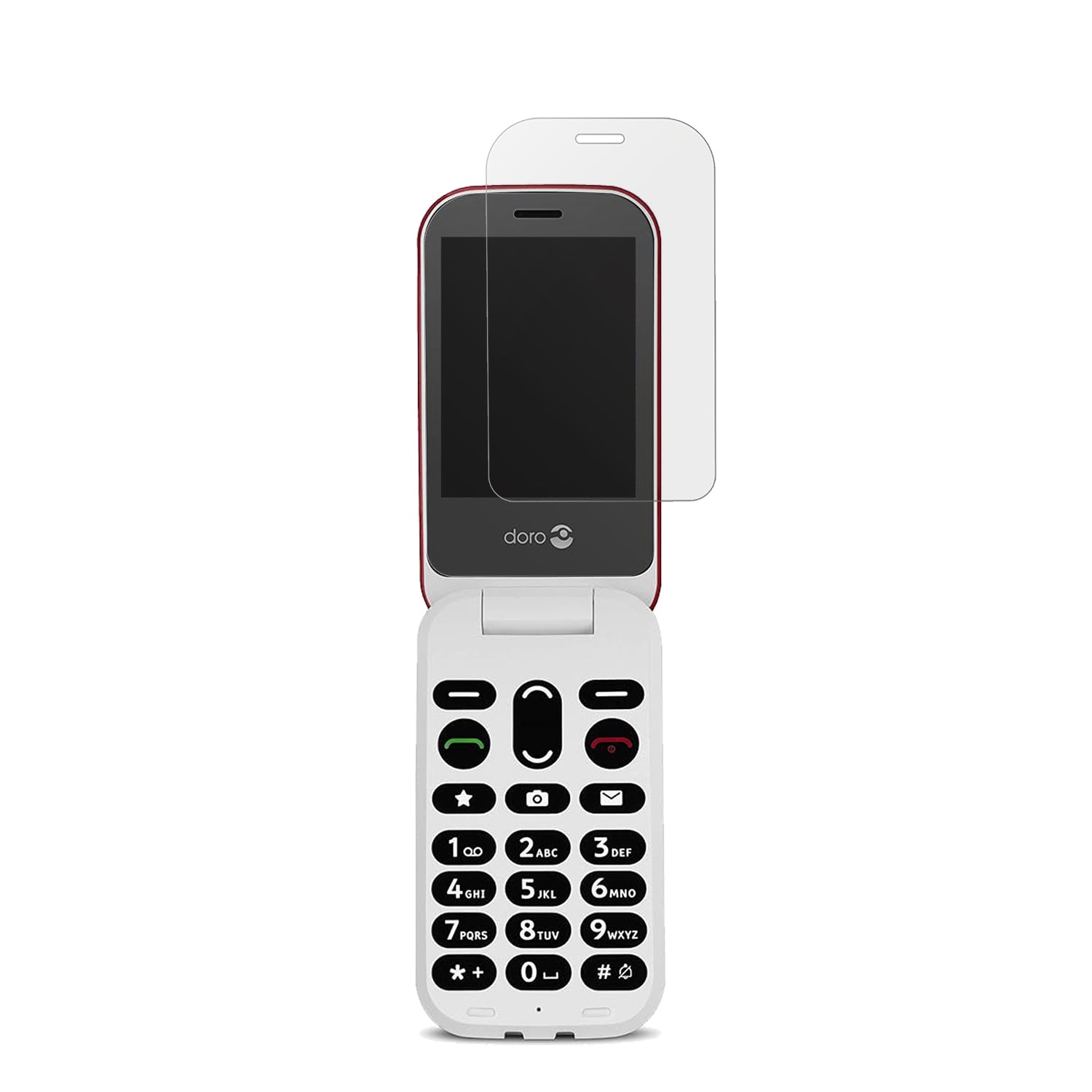 Doro6040 mit aufgebrachter dipos Displayschutzfolie, die lästige Fingerabdrücke minimiert
