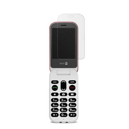 Doro6040 mit aufgebrachter dipos Displayschutzfolie, die lästige Fingerabdrücke minimiert
