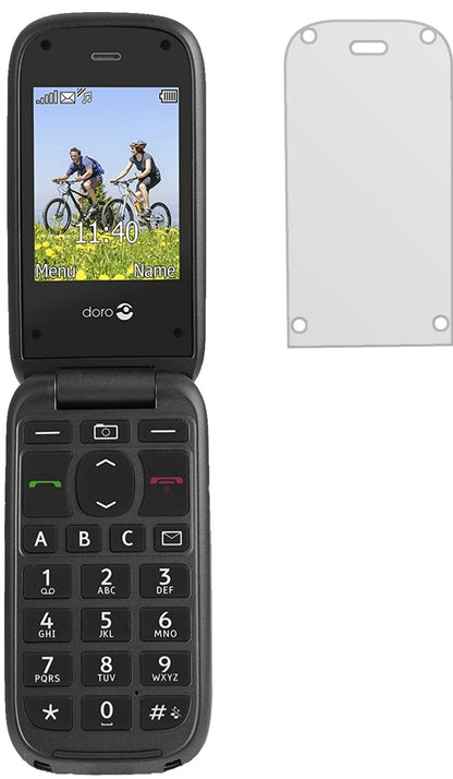 DoroPhoneEasy 613 mit aufgebrachter dipos Displayschutzfolie, die lästige Fingerabdrücke minimiert