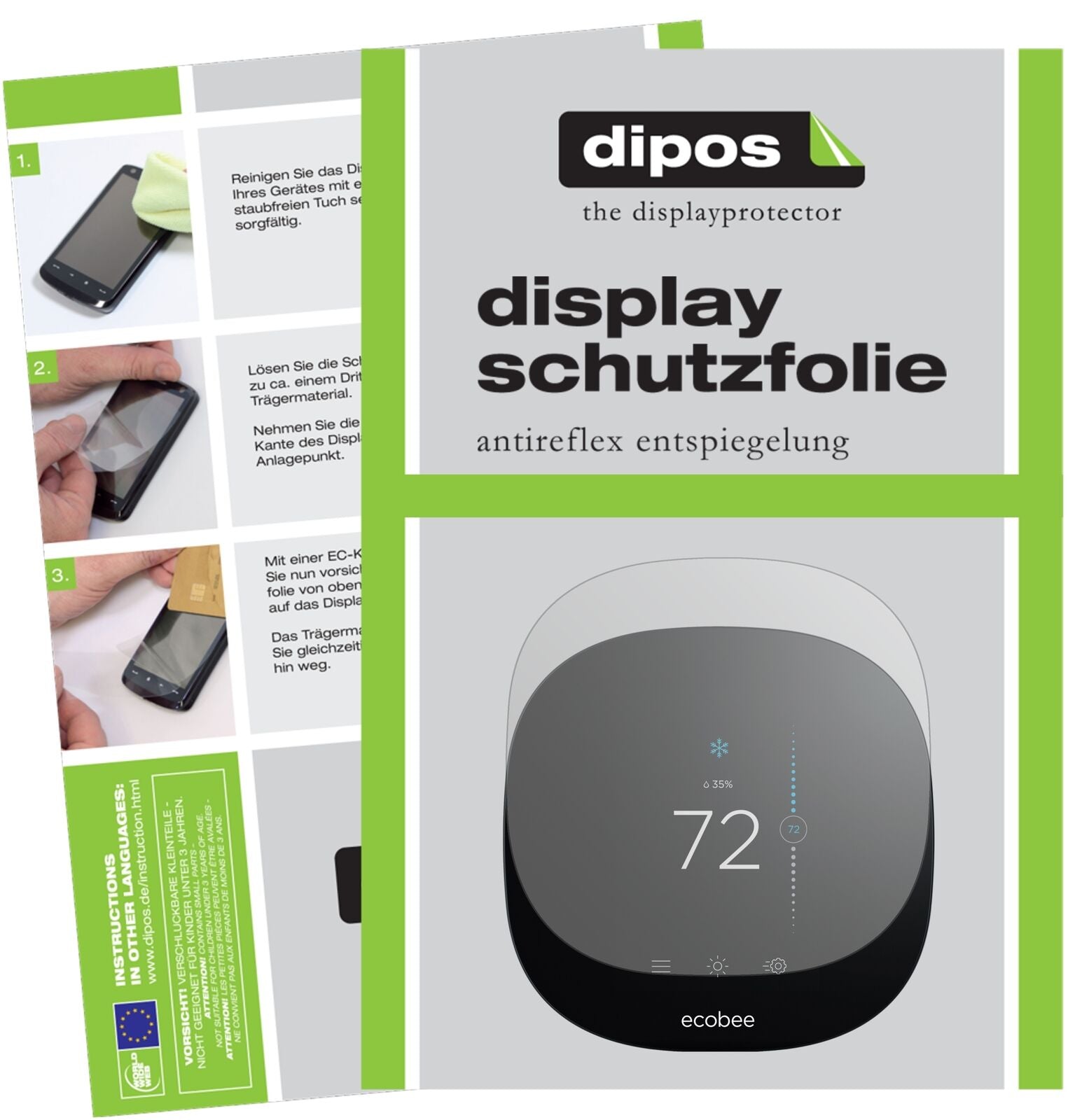 Ecobeeecobee 4 mit aufgebrachter dipos Displayschutzfolie, die lästige Fingerabdrücke minimiert