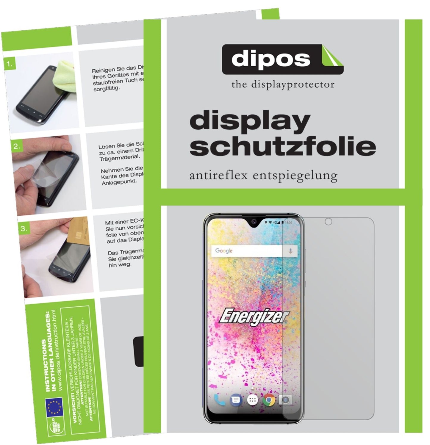 EnergizerUltimate U620S Pop mit aufgebrachter dipos Displayschutzfolie, die lästige Fingerabdrücke minimiert