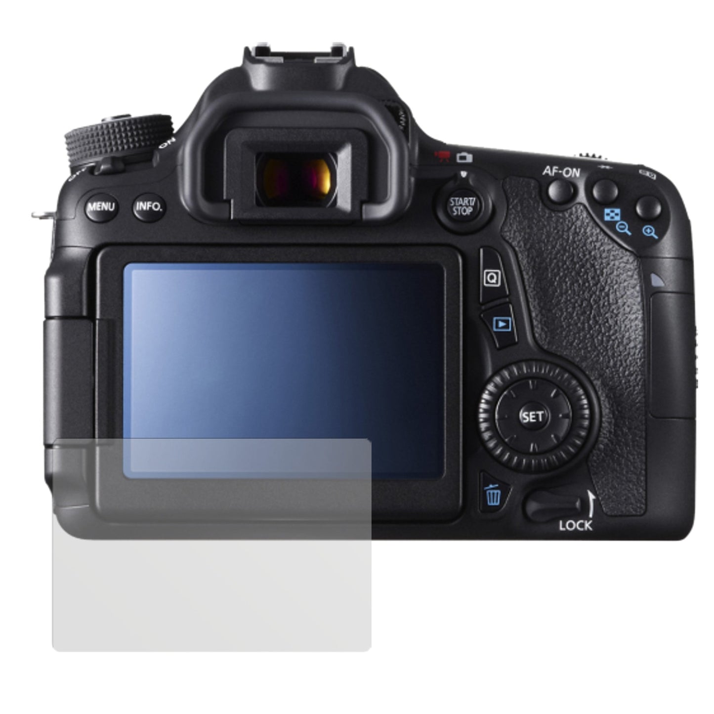 EOS 70DCanon mit aufgebrachter dipos Displayschutzfolie, die lästige Fingerabdrücke minimiert