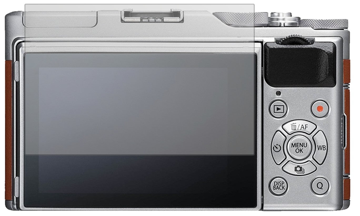 FujifilmX-A5 mit aufgebrachter dipos Displayschutzfolie, die lästige Fingerabdrücke minimiert