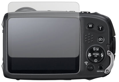 FujifilmXP90 Kompaktkamera mit aufgebrachter dipos Displayschutzfolie, die lästige Fingerabdrücke minimiert