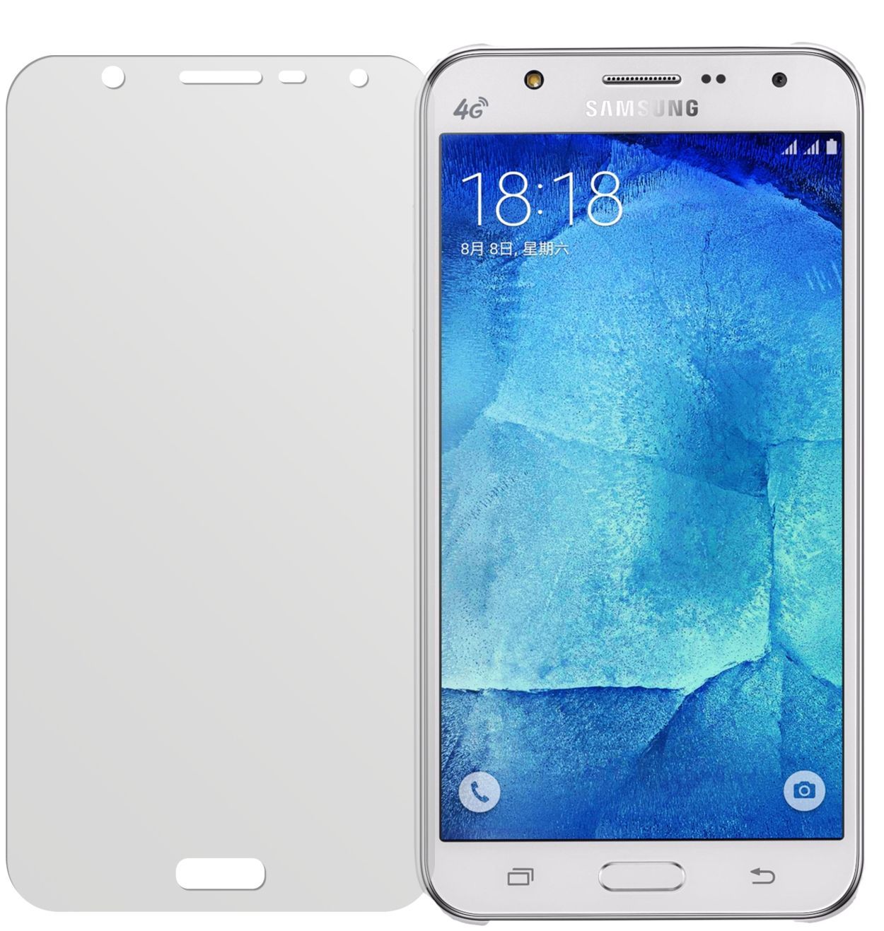 Galaxy J7Samsung mit aufgebrachter dipos Displayschutzfolie, die lästige Fingerabdrücke minimiert