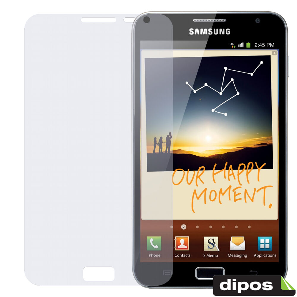 Galaxy Note N7000Samsung mit aufgebrachter dipos Displayschutzfolie, glasklare Darstellung ohne Einschränkungen