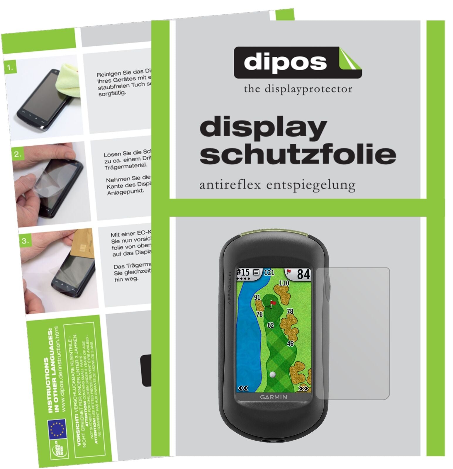 GarminApproach G5 mit aufgebrachter dipos Displayschutzfolie, die lästige Fingerabdrücke minimiert