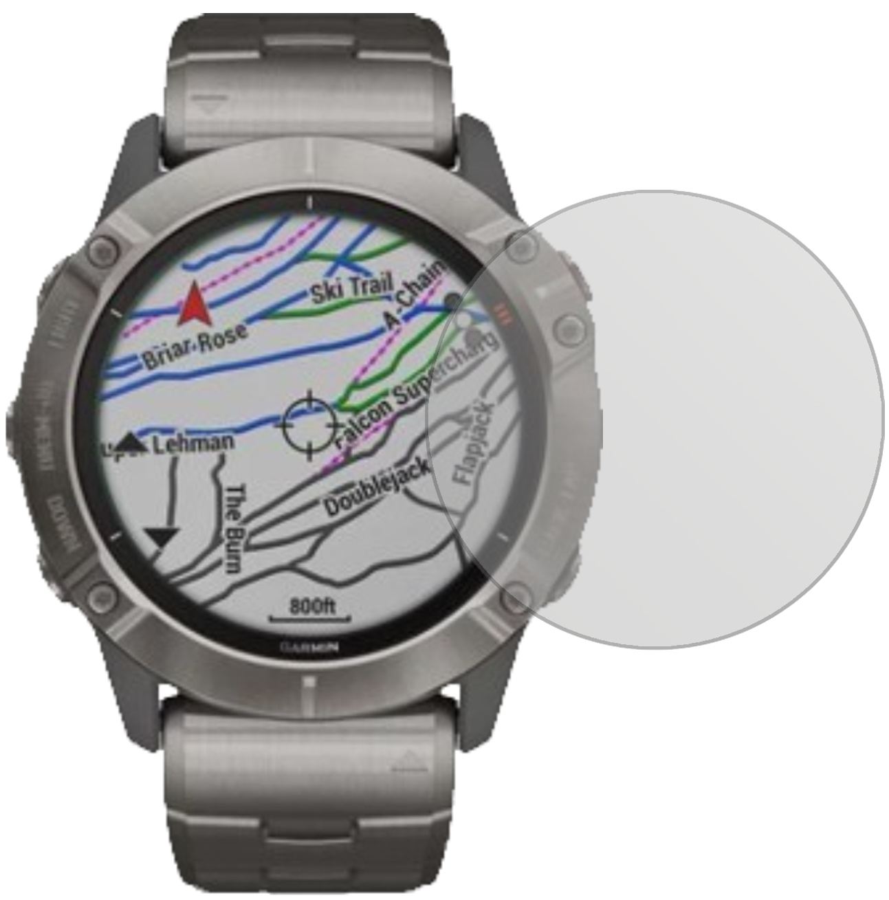 Garminfenix 6X Pro mit aufgebrachter dipos Displayschutzfolie, die lästige Fingerabdrücke minimiert
