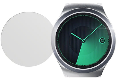 Gear S2Samsung mit aufgebrachter dipos Displayschutzfolie, die lästige Fingerabdrücke minimiert