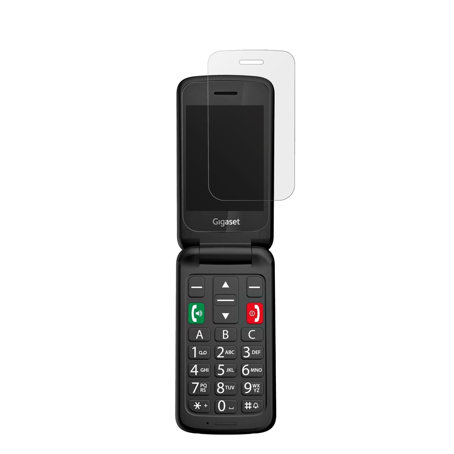 GigasetGL595 mit aufgebrachter dipos Displayschutzfolie, die lästige Fingerabdrücke minimiert