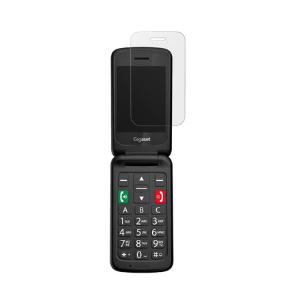 GigasetGL595 mit aufgebrachter dipos Displayschutzfolie, die lästige Fingerabdrücke minimiert