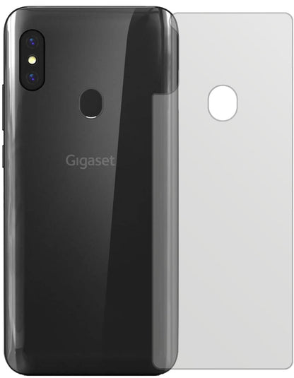 GigasetGS290 Rückseite mit aufgebrachter dipos Displayschutzfolie, die lästige Fingerabdrücke minimiert