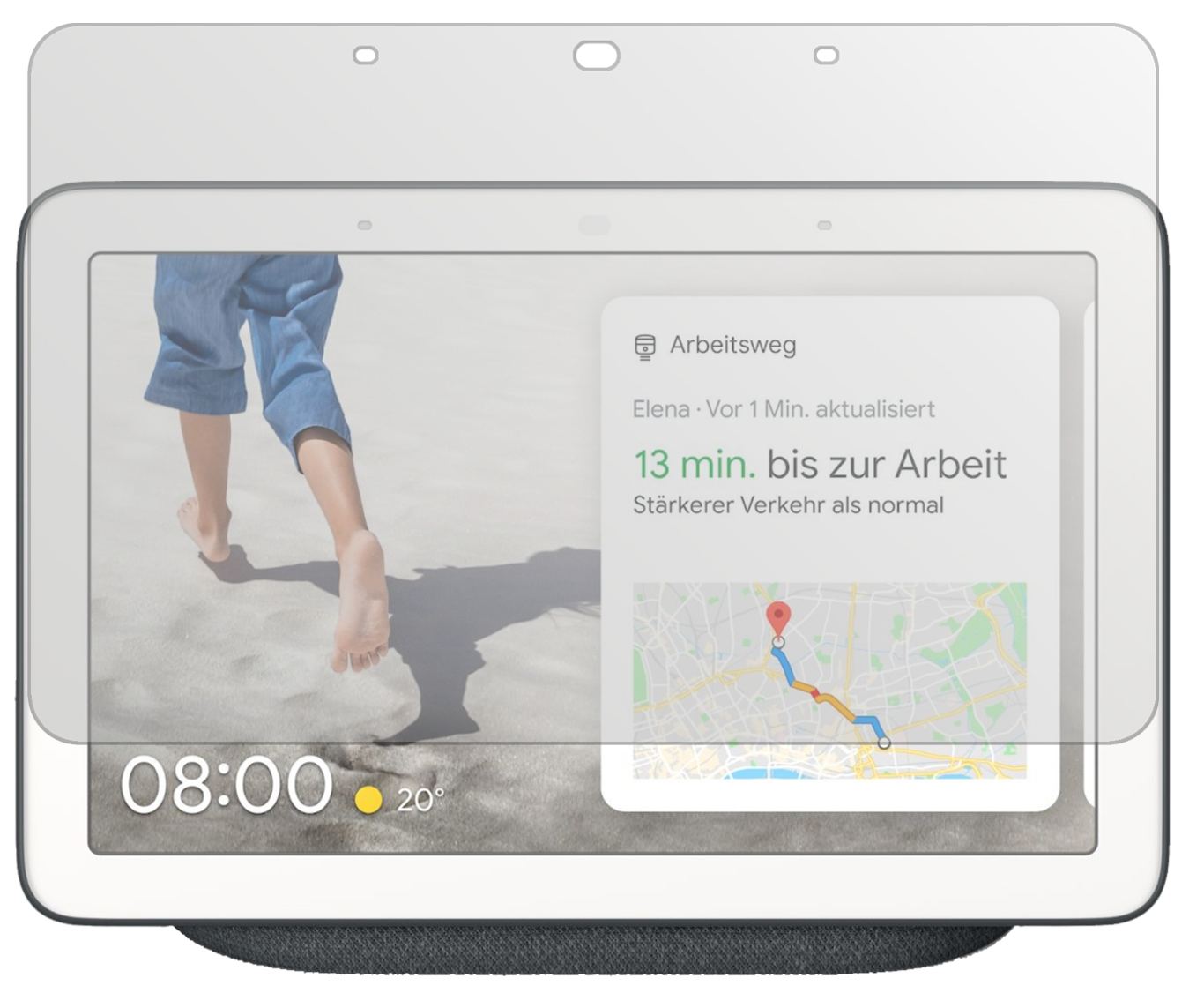 GoogleNest Max mit aufgebrachter dipos Displayschutzfolie, die lästige Fingerabdrücke minimiert
