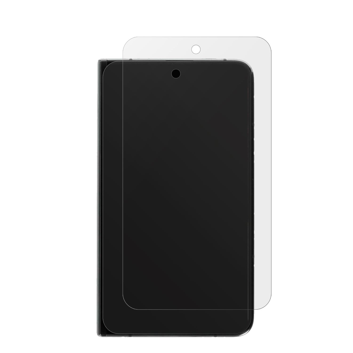 GooglePixel Fold (Außenseite) mit aufgebrachter dipos Displayschutzfolie, die lästige Fingerabdrücke minimiert