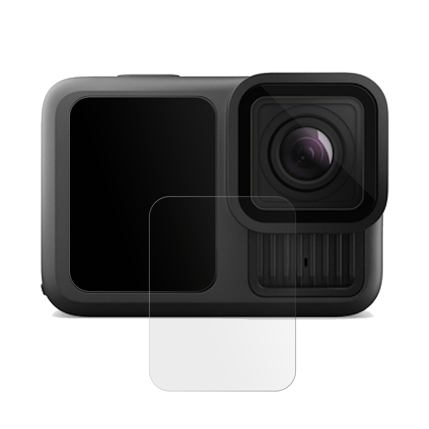 GoProHero 13 mit aufgebrachter dipos Displayschutzfolie, die lästige Fingerabdrücke minimiert