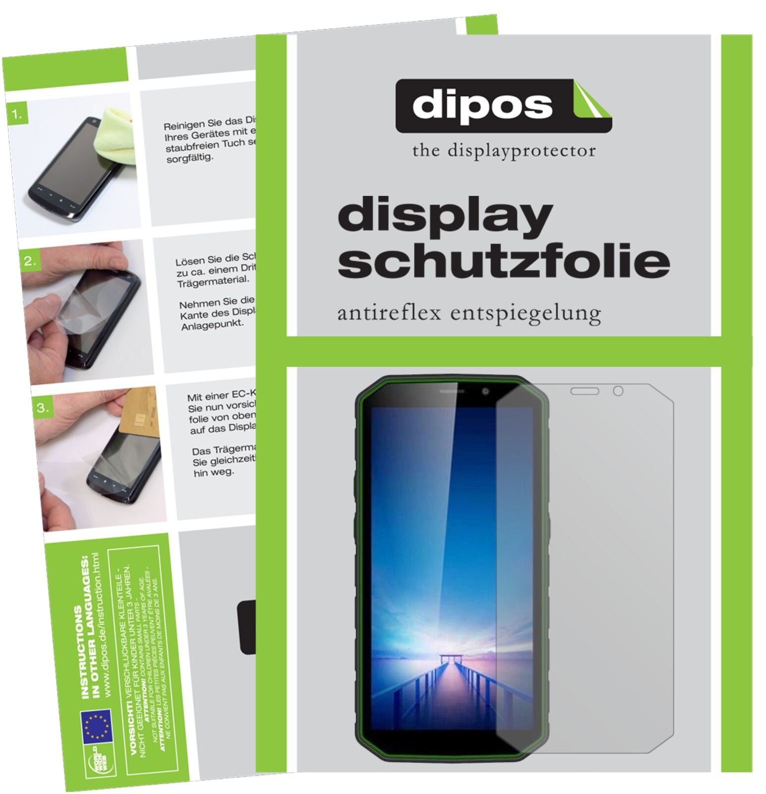 GuophoneXP9800 mit aufgebrachter dipos Displayschutzfolie, die lästige Fingerabdrücke minimiert