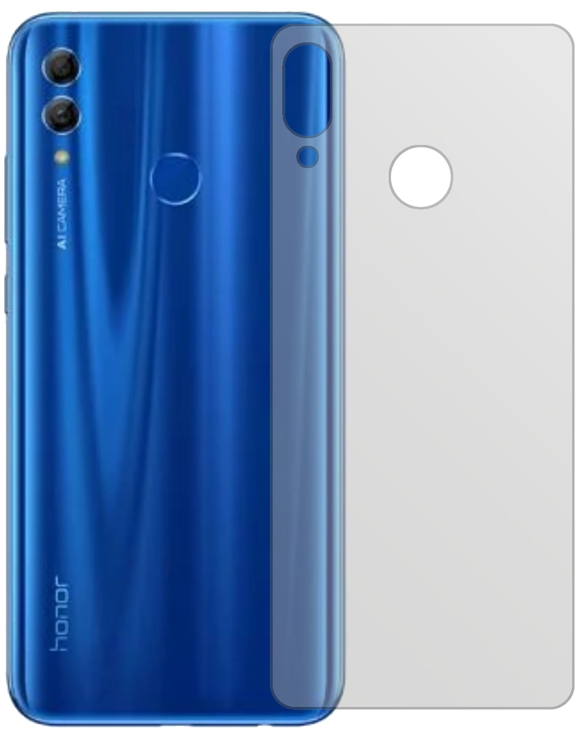Honor10i Rückseite mit aufgebrachter dipos Displayschutzfolie, die lästige Fingerabdrücke minimiert