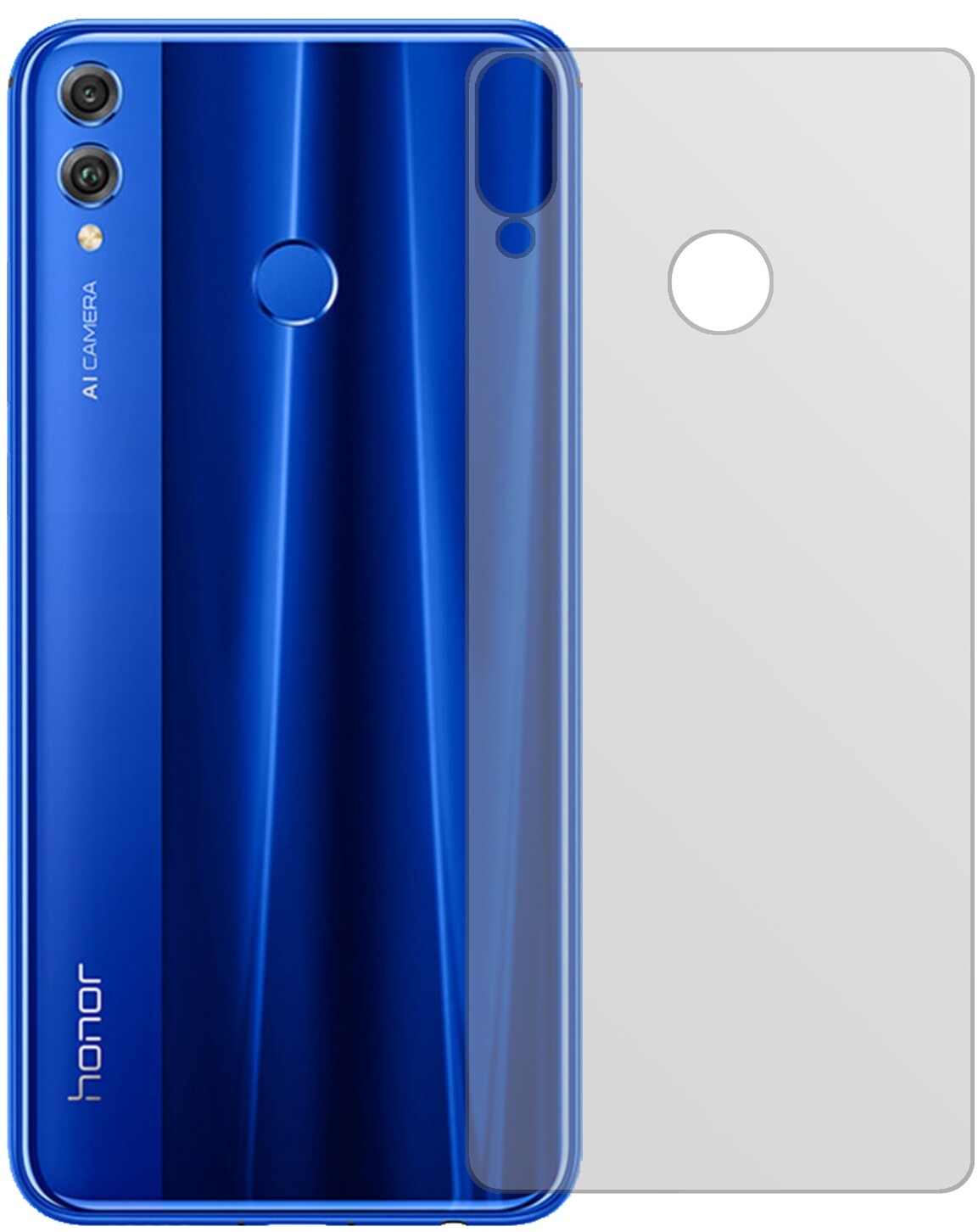 Honor8X Rückseite mit aufgebrachter dipos Displayschutzfolie, die lästige Fingerabdrücke minimiert