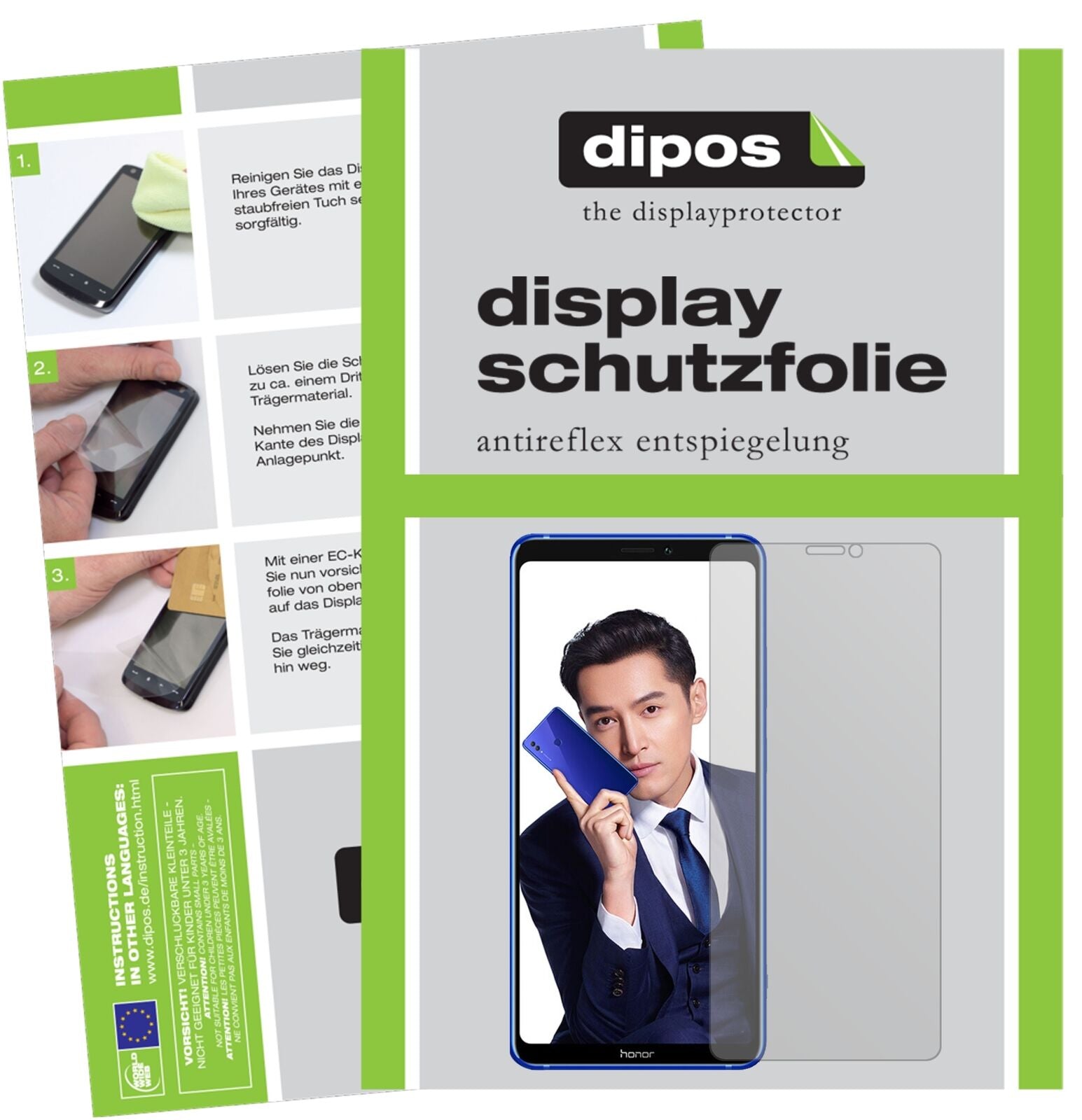 HonorNote 10 mit aufgebrachter dipos Displayschutzfolie, die lästige Fingerabdrücke minimiert